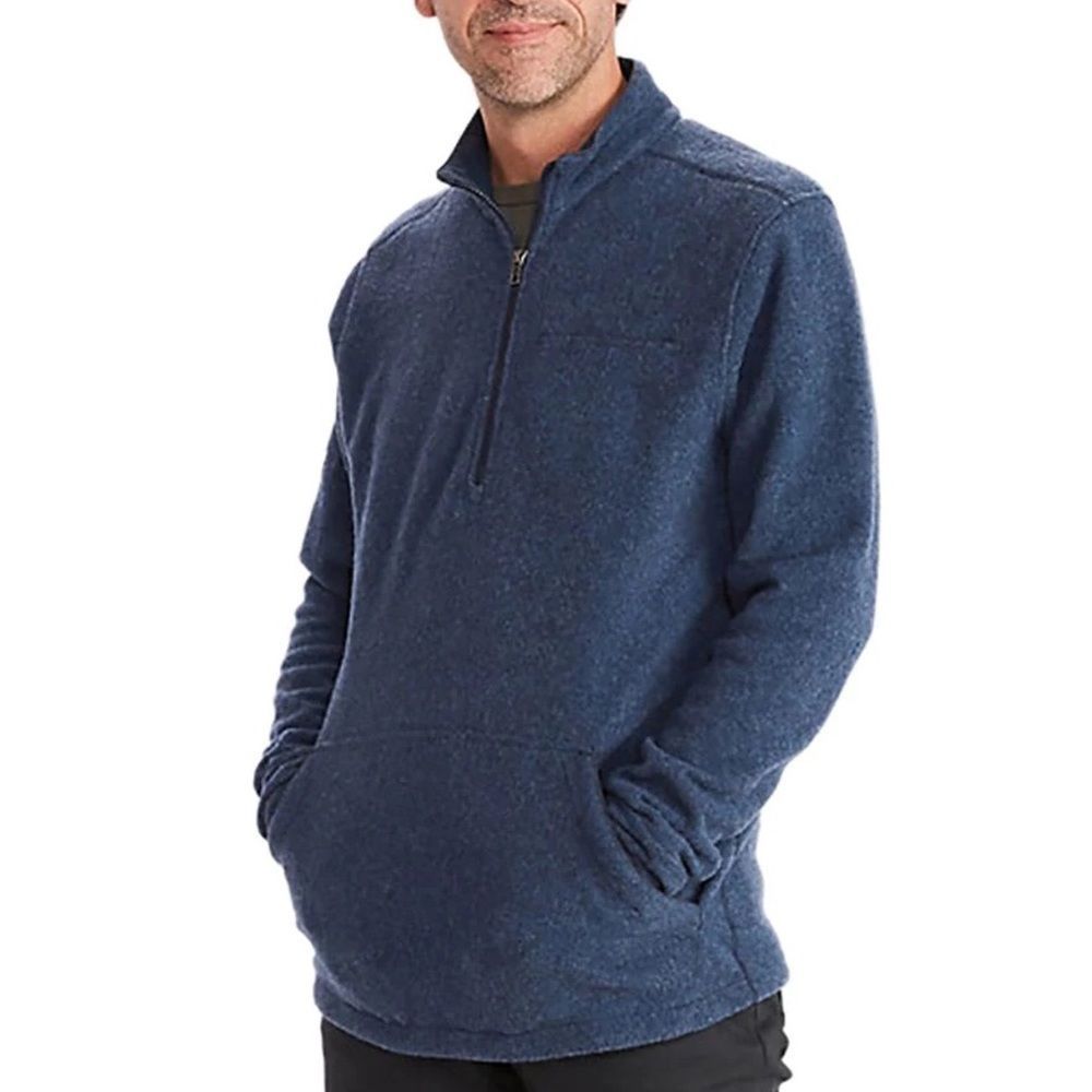 NWT Marmot Wool Blend Men's Ryerson Half Zip Fleece Sweater Jacket Indigo - Picture 2 of 4